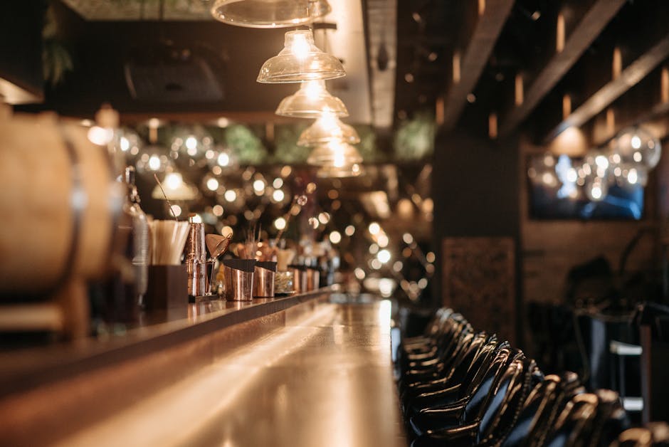 Cozy bar and indoor restaurant with warm lighting